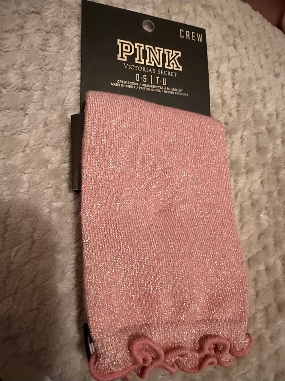 NWT PINK Victoria's Secret Metallic Rose Pink Crew Socks
